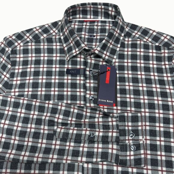 Stone Rose Superstretch Knit Windowpane Plaid Button-Up Long Sleeve Shirt S NWT - Picture 2 of 15